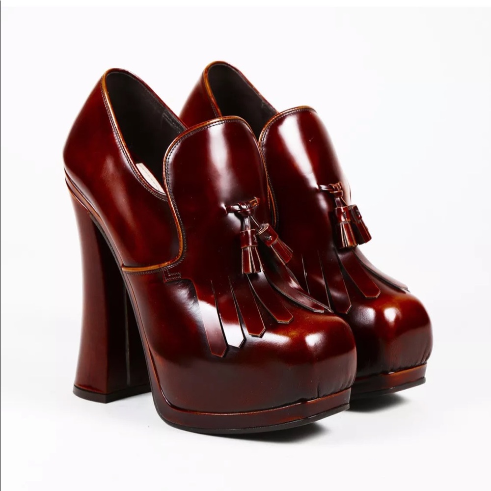 Miu Miu Distressed Leather Tassled Fringed Pumps